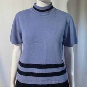 IMAGIO Womens Blue Blouse with Black Stripe Small